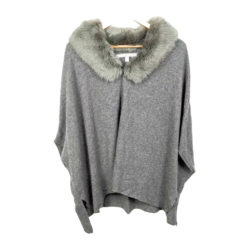 Nordstrom Collection cashmere faux fur trim shawl cardigan cover up one size